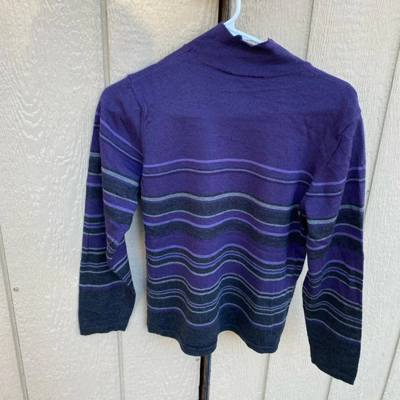 Talbots Merino Wool Turtleneck Sweater Made in Italy Size Medium Purple Striped - Picture 5 of 5